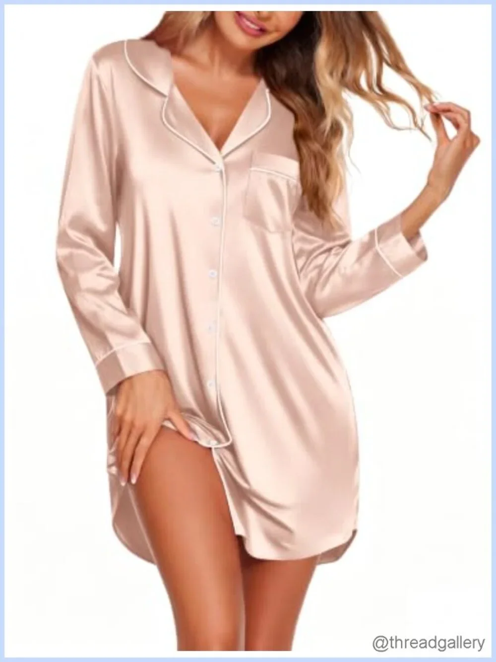Ekouaer Satin Nightgown Button Down Sleep Shirt V-Neck Lounge